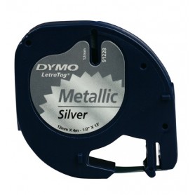 Nastro DYMO metal Letratag 12mmX4mt colore nero argento
