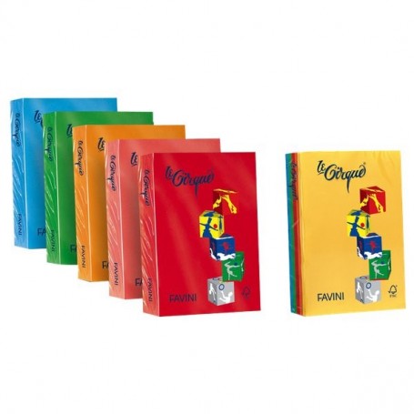 carta colorata le cirque assortimento di 5 colori forti -50 fogli per colore- a4 21x29,7 cm � 250 fogli