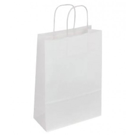 50 borse shopper kraft bianco manici ritorti 22+10x31