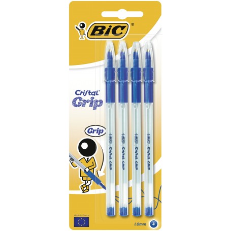 BLISTER 4 BIC CRISTAL GRIP MEDIUM  BLU