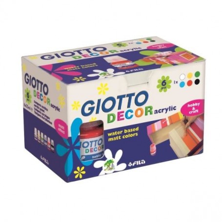 CONFEZIONE  6 BARATTOLI 25 ML COLORI ASSORTITI - GIOTTO DECOR ACRYLIC 25 ML