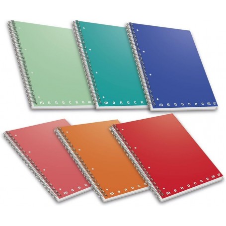 quaderno spiralato monocromo con 4 fori e microperforazione 1r.