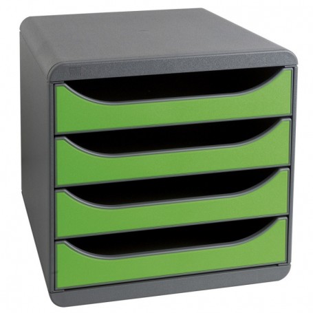 BIG-BOX - Cassettiera 4 cassetti - Esterno grigio scuro/cassetti verde mela - Dimensioni : 34,7x27,8x26,7 cm