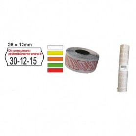 PACK 10 ROTOLI 1000 ETICH. 26x12mm ONDA "Da consumarsi..." BIANCO PERM. Printex