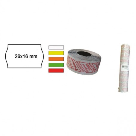 PACK 10 ROTOLI 1000 ETICH. 26x16mm ONDA BIANCO PERM. Printex