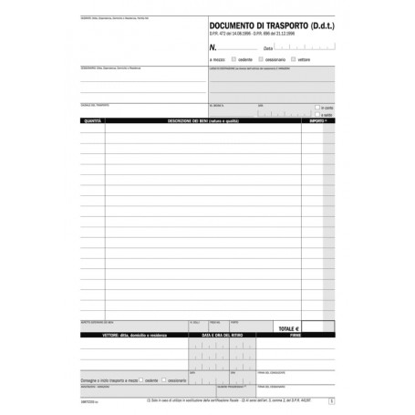 Blocco Documento Trasporto 33X3autoricalcante  29,7X21,5