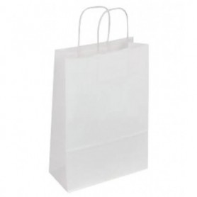 50 borse shopper kraft bianco manici ritorti 22+10x31