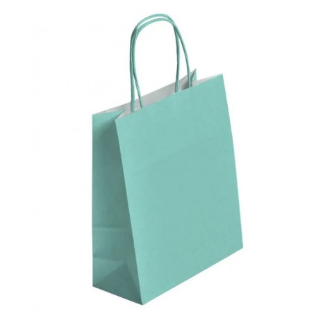 50 borse shopper kraft verde acqua manici ritorti 35+14x40