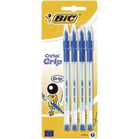 BLISTER 4 BIC CRISTAL GRIP MEDIUM  BLU