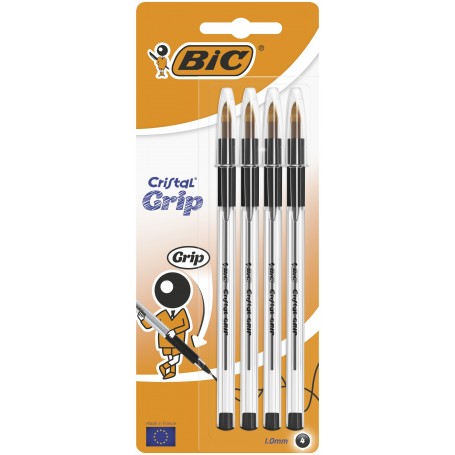 BLISTER 4 BIC CRISTAL GRIP MEDIUM  NERO