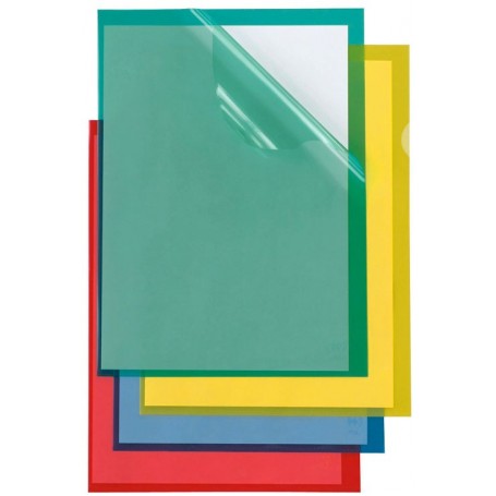 cartelline in pp buccia con apertura a l - f.to contenuto cm. 21x29,7 -a4- poli 150 color - 25 pz. blu,rosso,v