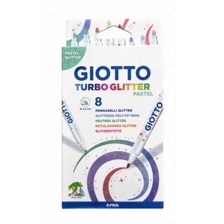 ASTUCCIO 8 PZ  IN ESPOSITORE 10 PZ - NEW - GIOTTO TURBO GLITTER PASTEL