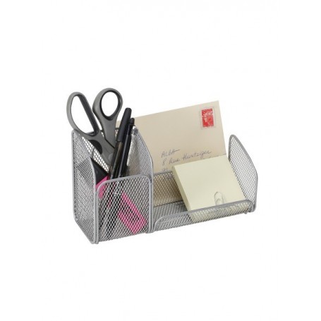 ORGANISER DA SCRIVANIA IN METALLO TRAFORATO COLORE GRIGIO - 3 SCOMPARTI