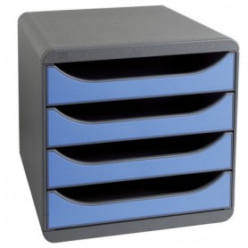 BIG-BOX - Cassettiera 4 cassetti - Esterno grigio scuro/cassetti blu ghiaccio - Dimensioni : 34,7x27,8x26,7 cm