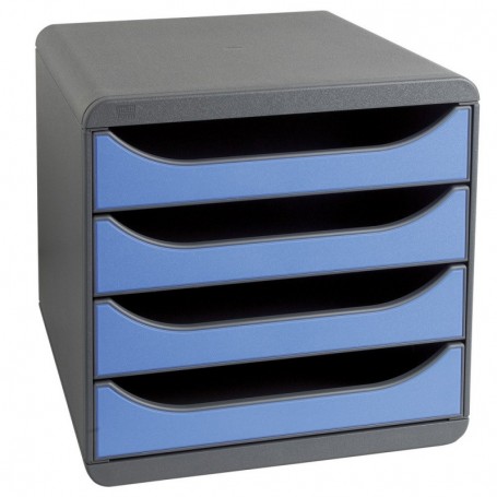BIG-BOX - Cassettiera 4 cassetti - Esterno grigio scuro/cassetti blu ghiaccio - Dimensioni : 34,7x27,8x26,7 cm