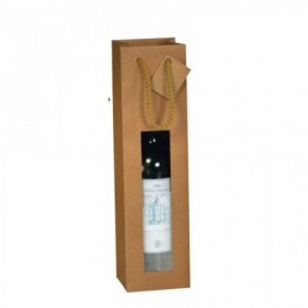Shopper kraft porta bottiglia con finestra e manici ritorti 10 x 9 x 38