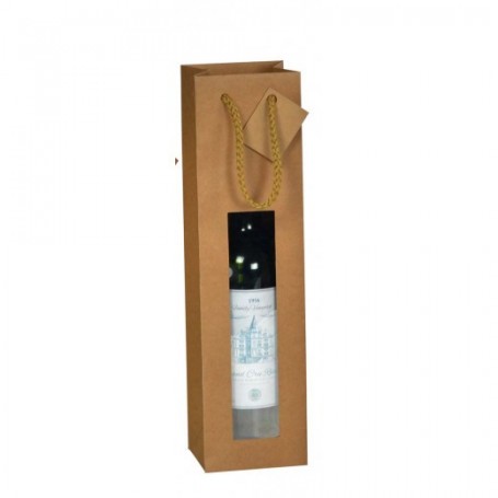 Shopper kraft porta bottiglia con finestra e manici ritorti 10 x 9 x 38