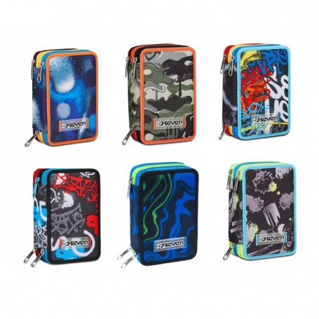 astuccio 3 zip seven boy - fantasie assortite