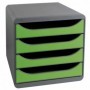 BIG-BOX - Cassettiera 4 cassetti - Esterno grigio scuro/cassetti verde mela - Dimensioni : 34,7x27,8x26,7 cm
