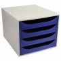 ECOBOX - Cassettiera 4 cassetti grigio/blu scuro - Dimensioni : Prof. 34,8 x Larg. 28,4 x Alt. 23,4 cm