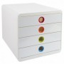 POP-BOX - Cassettiera 4 cassetti bianco/arlecchino - Dimensioni : Prof. 34,7 x Larg. 27,8 x Alt. 26,8 cm