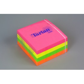 CUBO FOGLIETTI TARTAN COLORI NEON -ROSA-GIALLO-VERDE-ARANCIO- CUBO DA 400 FOGLI -63 g/m2- 76X76 MM CONF 1 PEZZ