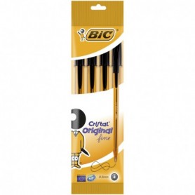 CONFEZIONE 4 BIC CRISTAL ORIGINAL PUNTA FINE 0,8 MM NERO