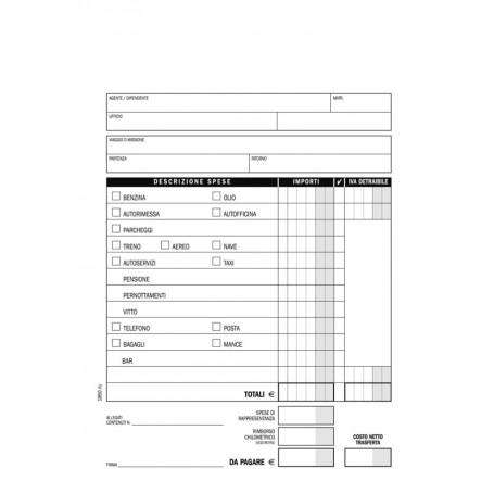 Blocco 25 Buste Nota Spese 28X15