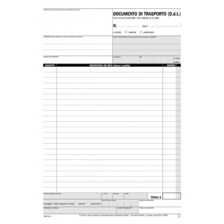 Blocco Documento Trasporto 50X2autoricalcante  29,7X21,5