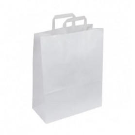 50 borse shopper kraft bianco manici piatti 32+15x40