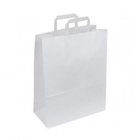 50 borse shopper kraft bianco manici piatti 32+15x40