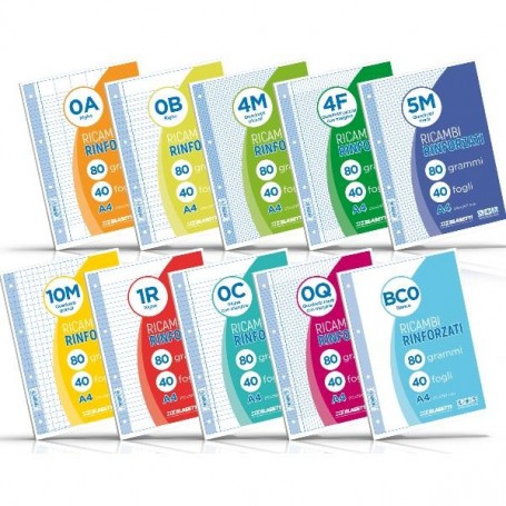 Ricambi rinforzati Blasetti in carta bianca usomano con 4 fori rinforzati in plastica 80 g/m² A4 0Q conf.40.