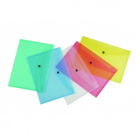 Buste A4 In Ppl Con Bottone Di Chiusura Colori Assortiti Trasparenti 33,5X23,7Cm